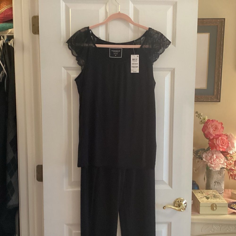 NWT. Charter Club/Macy’s Brand Women’s 2 PC PJ Set with Lace Black Sizes: XS, M